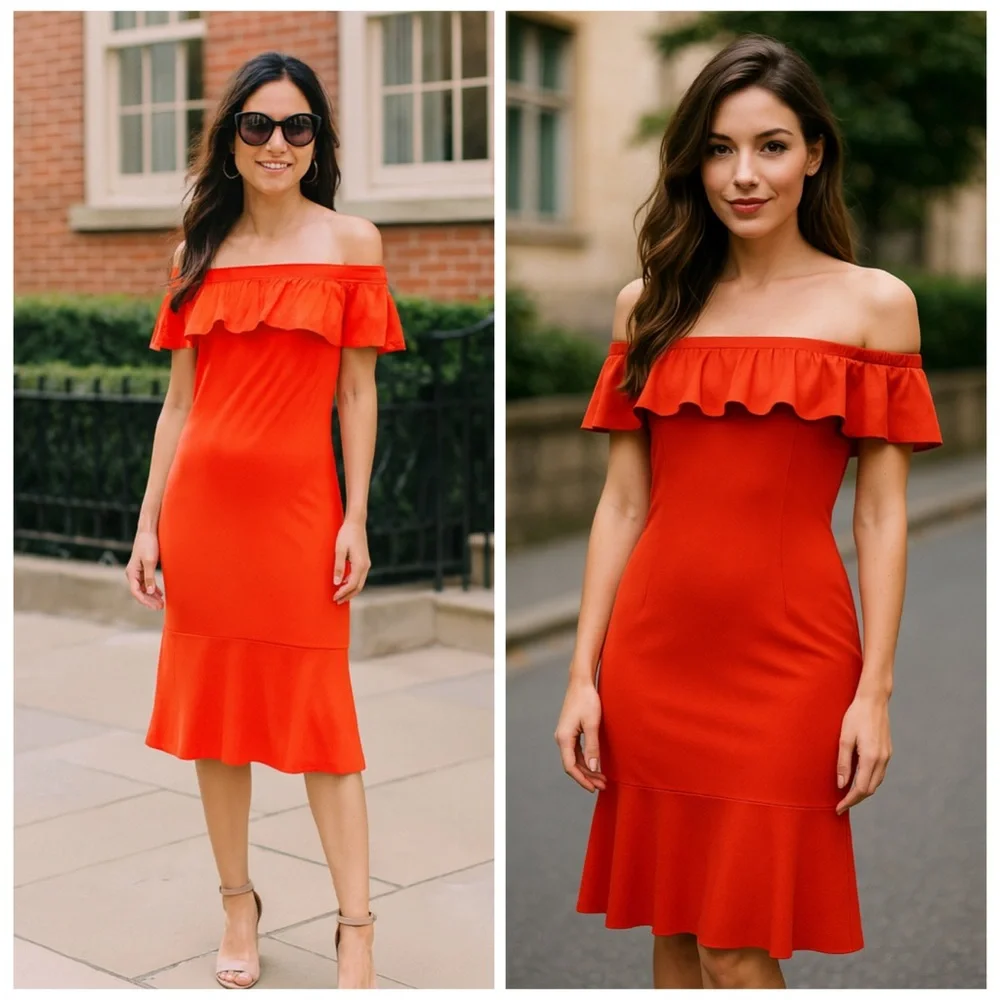 Veronica Beard Oleta Off Shoulder Ruffle Midi Dress Orange Size 0